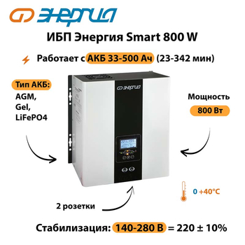 ИБП Энергия Smart 800W - ИБП и АКБ - Энергия ИБП Smart - . Магазин оборудования для автономного и резервного электропитания Ekosolar.ru в Череповце